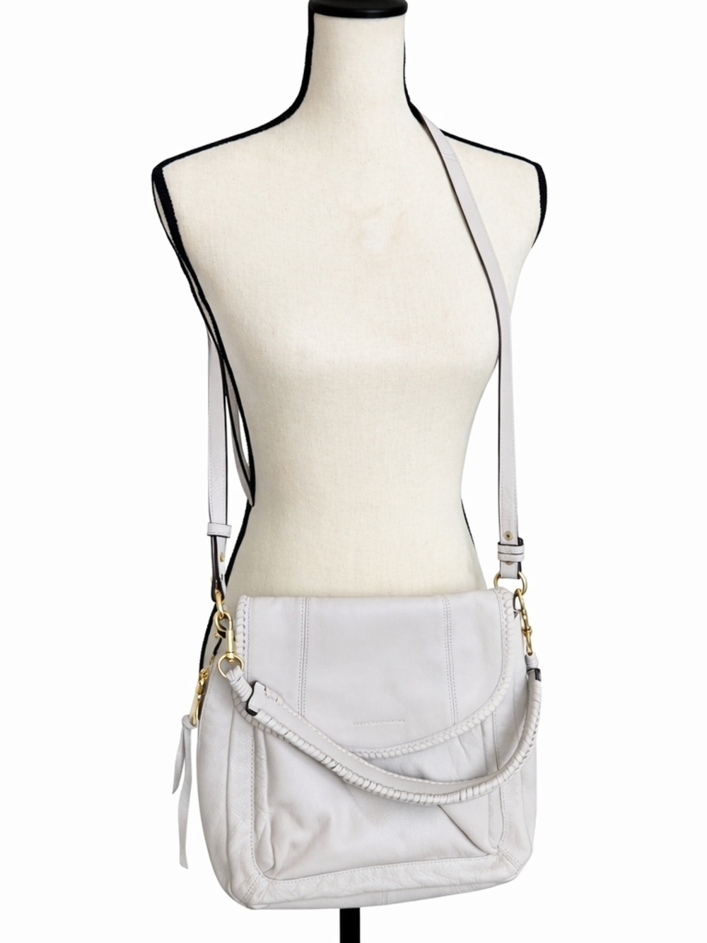 Aimee Kestenberg White Leather Braided-Handle Crossbody Bag